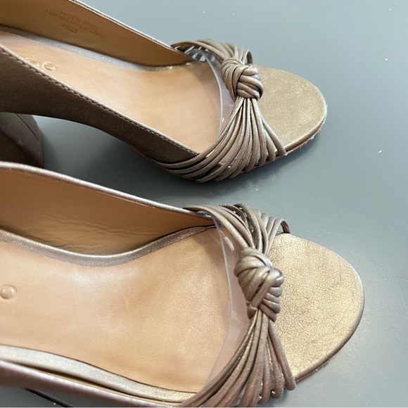 Bernardo Metallic Gold Tan Brazilian Leather Nadia Sandal Heels - Picture 6 of 13
